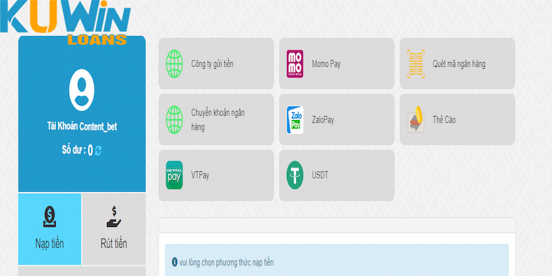 Hướng dẫn các cách nạp tiền KUWIN nhanh chóng